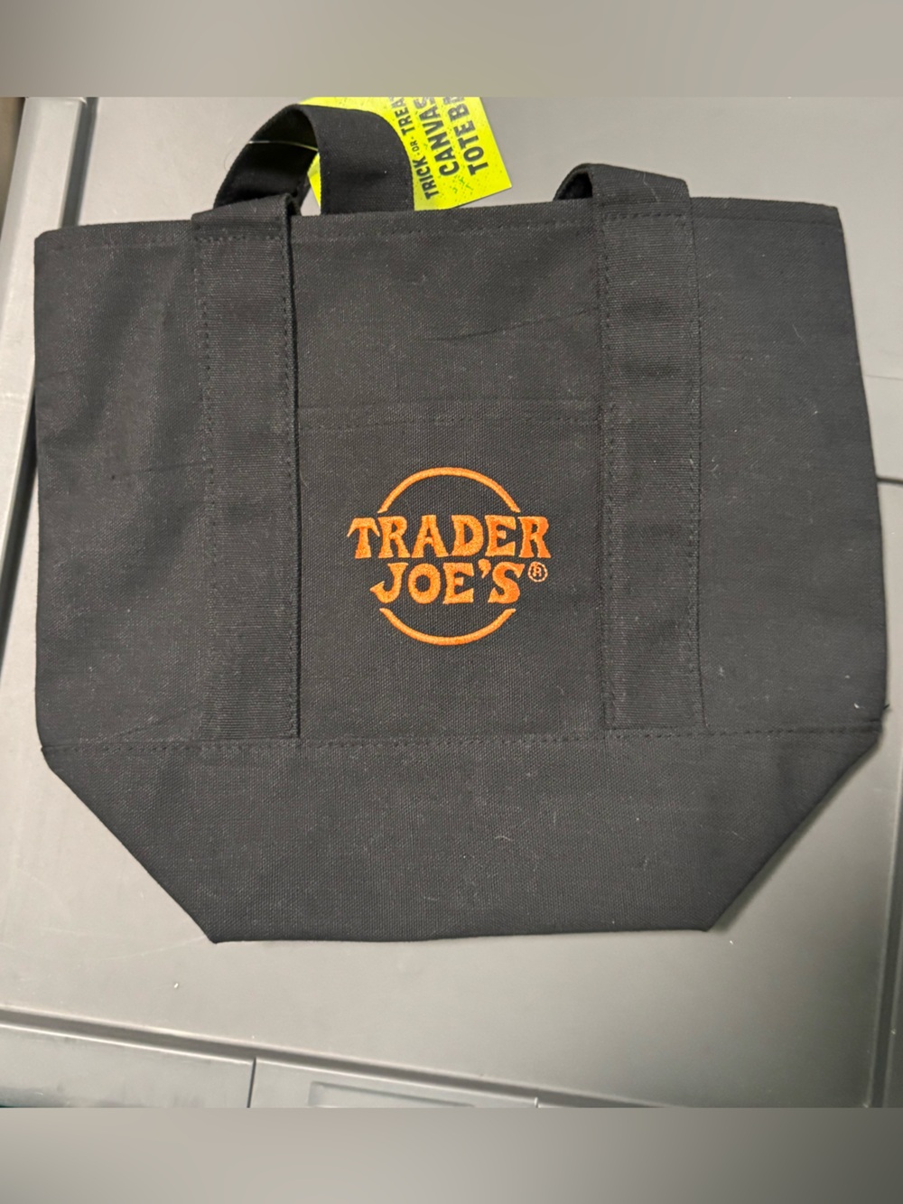 Trader Joe’s Black Canvas Tote Bag with Orange Logo